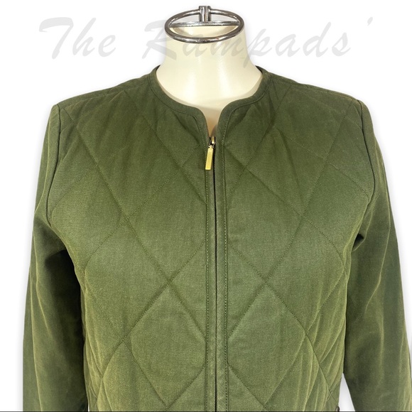 Company Ellen Tracy Quilted Hunter Green Army Zip-up Jacket Size Petite 6 - Picture 2 of 12
